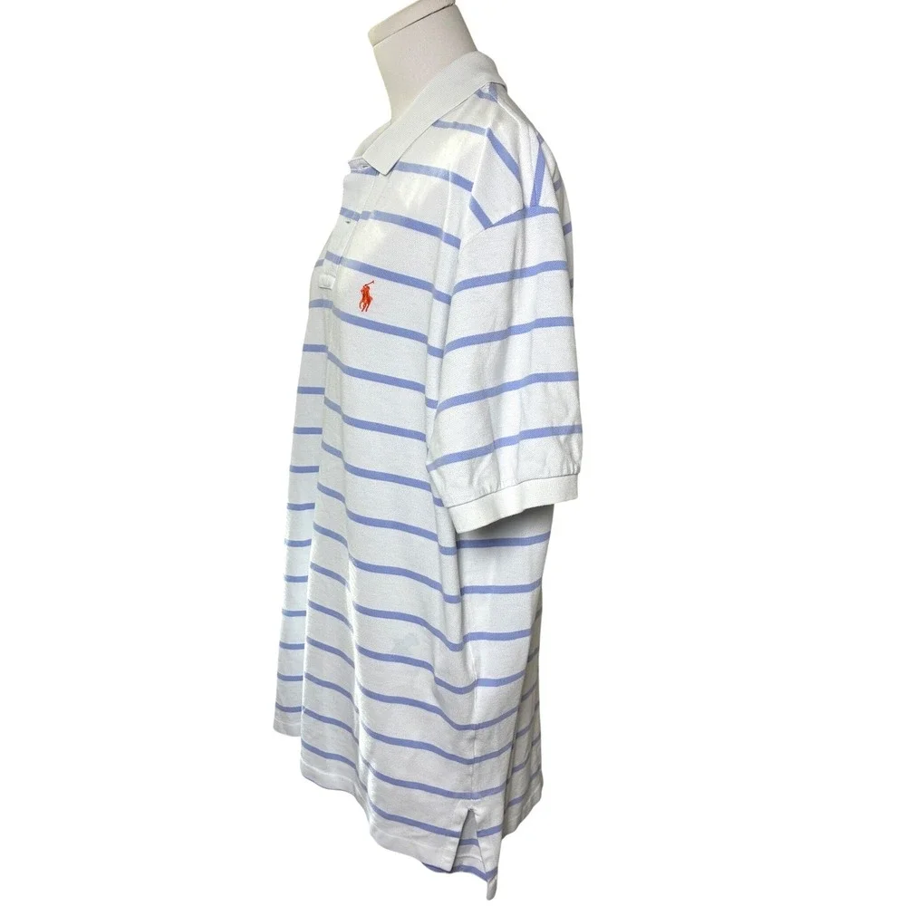 Polo Ralph Lauren Striped Cotton Pique Polo Shirt Orange Pony XXL Preppy